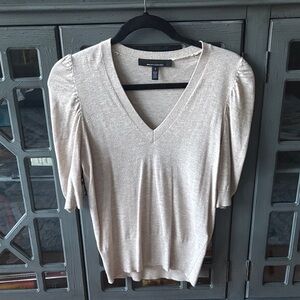 White House Black Market Oatmeal V-Neck Blouse